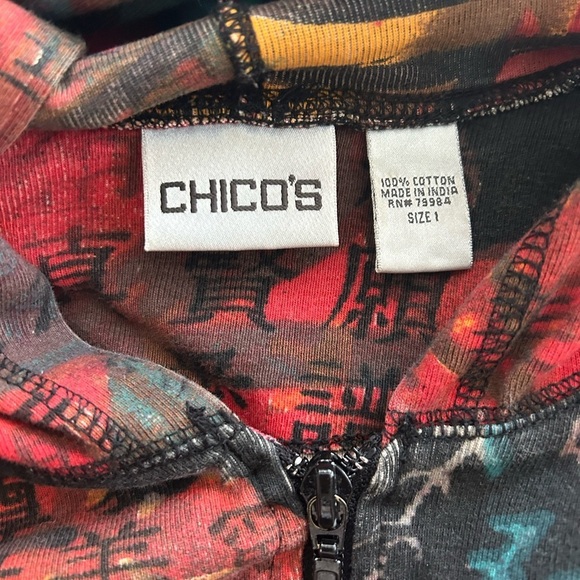 Chico’s Multicolor Oriental Artsy Graphics Cotton Zip Hoodie Women’s M - Picture 11 of 12